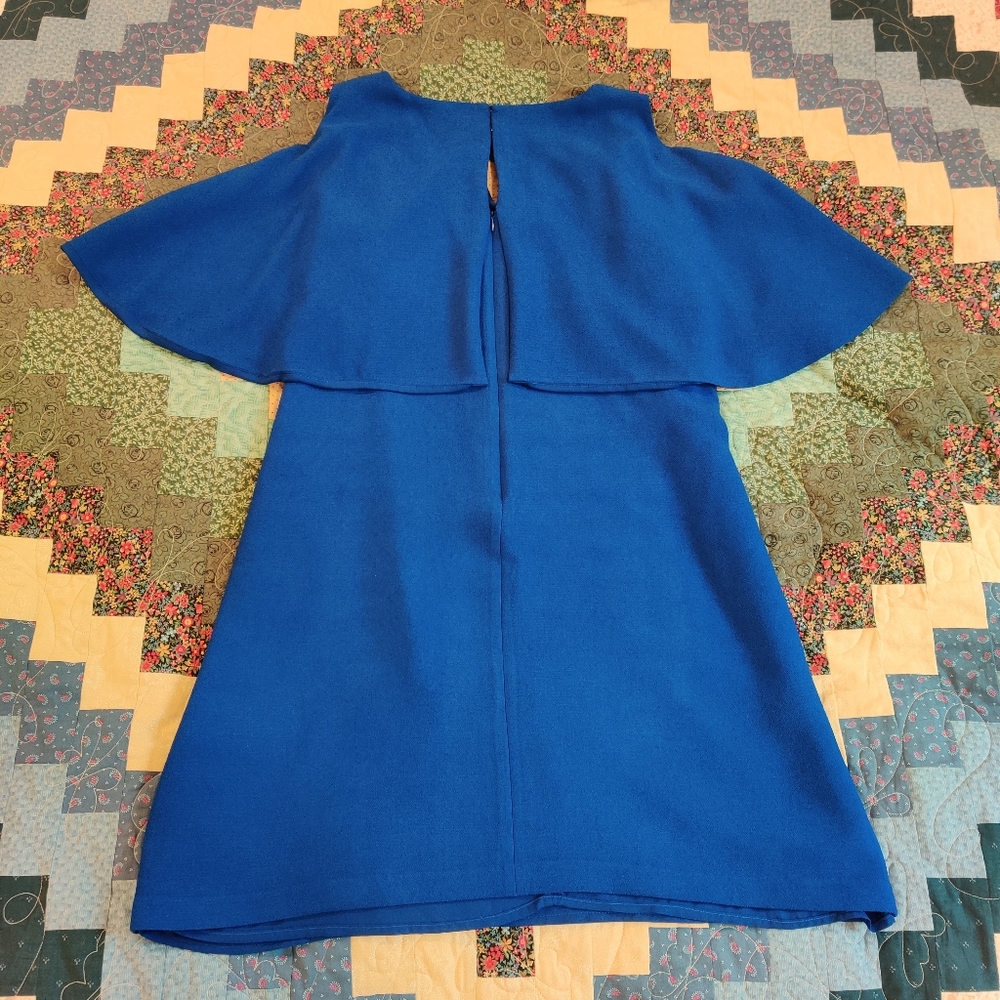 London Times Cold Shoulder Mini Cape Blue Dress - Picture 5 of 10